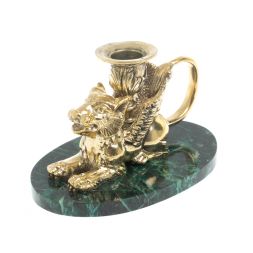 Настольный подсвечник &amp;quot;Грифон&amp;quot; из бронзы и темно-зеленого змеевика