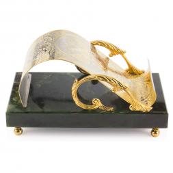 Подставка для телефона "Герб России" камень нефрит в подарочной коробке Златоуст