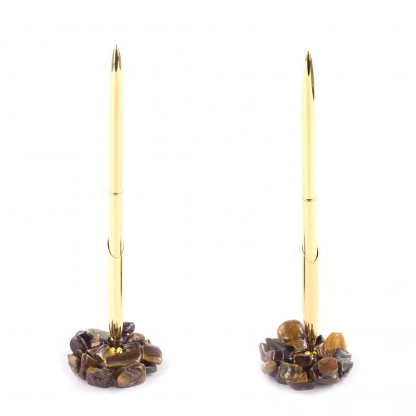 Ручка металлическая на подставке из тигрового глаза 121309