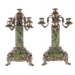 Канделябры "Барокко" бронза патина камень змеевик 5 свечей пара