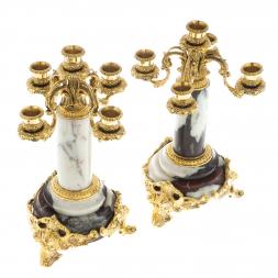 Бронзовые канделябры "Барокко" камень мрамор 5 свечей пара