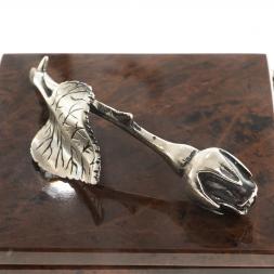 Шкатулка &amp;quot;Роза&amp;quot; камень обсидиан бронза 11х11х6 см