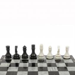 Шахматный набор 3 в 1 серый мрамор, гранит с гравировкой