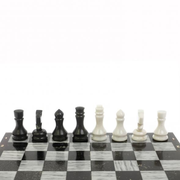 Шахматный набор 3 в 1 серый мрамор, гранит с гравировкой 127043