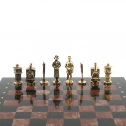 Шахматы из бронзы &amp;quot;Железнодорожники&amp;quot; доска 40х40 см, камень лемезит