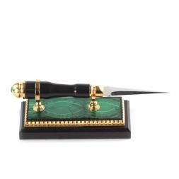 Канцелярский набор лупа и нож "Малахит" в подарочной коробке Златоуст