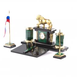 Набор на стол руководителю "Лев - Царь зверей" из камня малахит