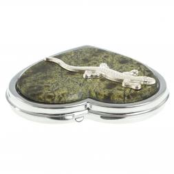 Зеркальце &amp;quot;Сердце&amp;quot; из змеевика с ящерицей цвет серебро