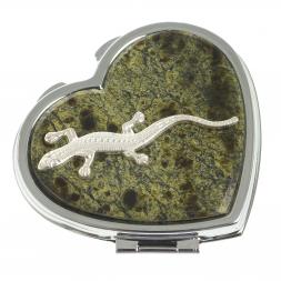 Зеркальце &amp;quot;Сердце&amp;quot; из змеевика с ящерицей цвет серебро