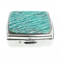 Таблетница на 2 отсека камень амазонит цвет серебро