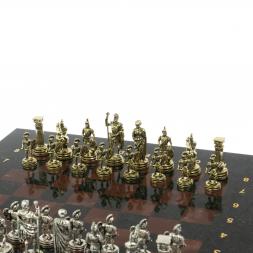 Шахматный набор &amp;quot;Римляне&amp;quot; доска 28х28 см змеевик, лемезит фигуры цвет золото-серебро