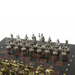 Шахматный набор &amp;quot;Римляне&amp;quot; доска 28х28 см змеевик, лемезит фигуры цвет золото-серебро