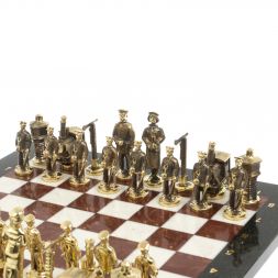 Шахматы &amp;quot;Железнодорожники&amp;quot; из мрамора и лемезита 40х40 см, фигуры бронза