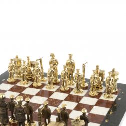 Шахматы &amp;quot;Железнодорожники&amp;quot; из мрамора и лемезита 40х40 см, фигуры бронза