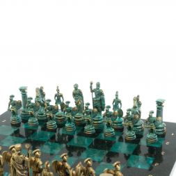 Шахматы &amp;quot;Древний Рим&amp;quot; фигуры бронза / патина 44х44 см змеевик