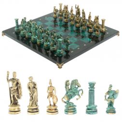 Шахматы &amp;quot;Древний Рим&amp;quot; фигуры бронза / патина 44х44 см змеевик