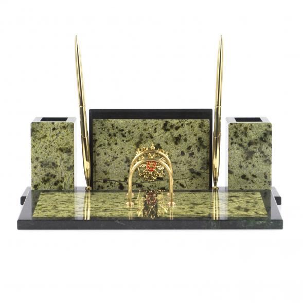 Настольный прибор &amp;quot;Советник&amp;quot; с гербом РФ змеевик 120928