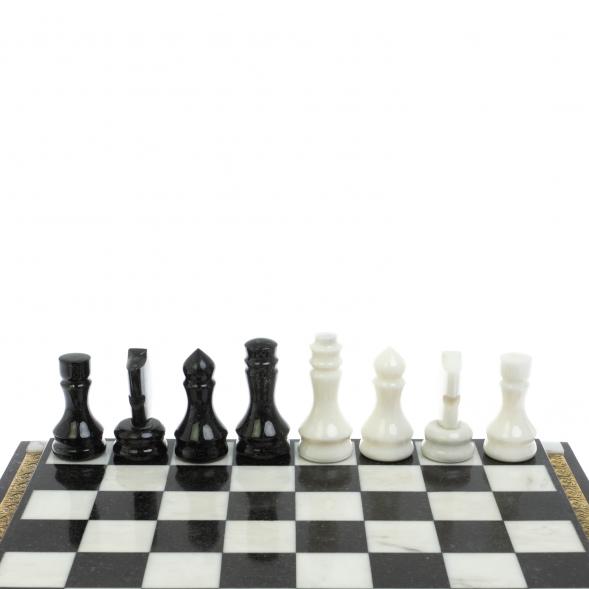Шахматы каменные на бронзовых ножках мрамор / змеевик 129760