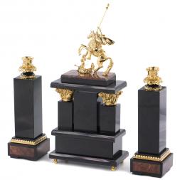 Каминные часы с подсвечниками &amp;quot;Святой Георгий&amp;quot; камень яшма бронза