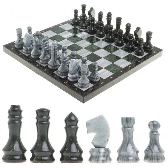 Настольная игра Шахматы Шашки Нарды 3 в 1 из камня мрамор змеевик 123806