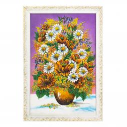 Картина &amp;quot;Букет из маков и ромашек&amp;quot; белый багет 47х67 см сиреневый фон