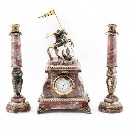 Часы с подсвечниками &amp;quot;Георгий Победоносец&amp;quot; бронза креноид