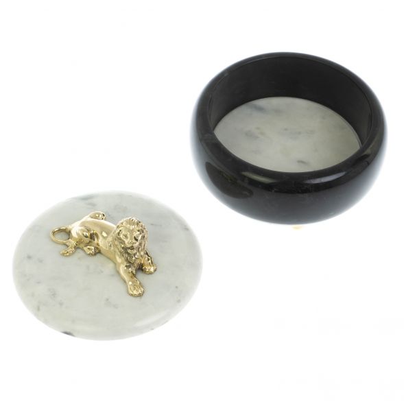 Шкатулка круглая &amp;quot;Лев&amp;quot; из мрамора 129129