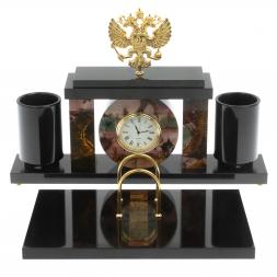 Письменный набор с часами &amp;quot;Герб РФ&amp;quot; из яшмы