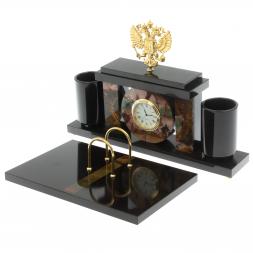 Письменный набор с часами &amp;quot;Герб РФ&amp;quot; из яшмы