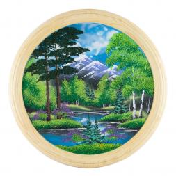 Панно каменное на тарелке из дерева &amp;quot;Летний пейзаж&amp;quot; 50 см
