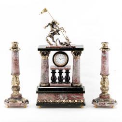 Каминные часы из бронзы с подсвечниками &amp;quot;Святой Георгий&amp;quot;