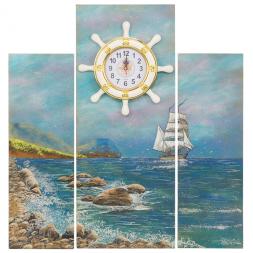 Картина модульная с часами &amp;quot;Парусник&amp;quot; 75х70 см каменная крошка