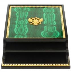 Лоток для бумаг А4 из малахита с гербом РФ 2 секции