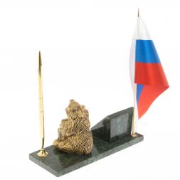 Флагшток с ручкой &amp;quot;Медведь на пне&amp;quot; из змеевика