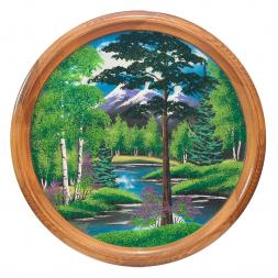 Панно каменное на тарелке из дерева &amp;quot;Летний пейзаж&amp;quot; 60 см