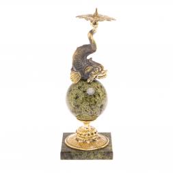 Подсвечник &amp;quot;Рыбка на шаре&amp;quot; змеевик бронза