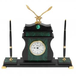 Настольные часы с ручками &amp;quot;Орел&amp;quot; из малахита