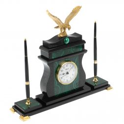 Настольные часы с ручками &amp;quot;Орел&amp;quot; из малахита