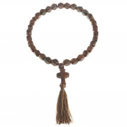 Четки с крестом из коричневого обсидиана 33 бусины грань