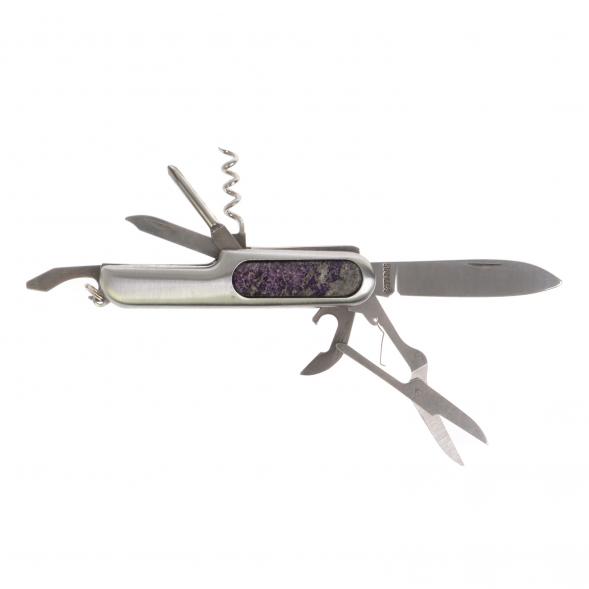 Нож мультитул складной 7 в 1 с камнем сиреневый флюорит 126741