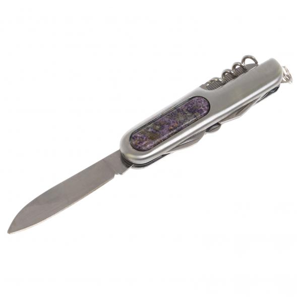 Нож мультитул складной 7 в 1 с камнем сиреневый флюорит 126741