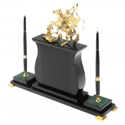 Настольные часы с ручками &amp;quot;Георгий Победоносец&amp;quot; из малахита