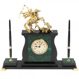 Настольные часы с ручками &amp;quot;Георгий Победоносец&amp;quot; из малахита