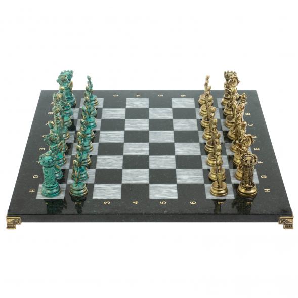 Шахматы &amp;quot;Средневековые рыцари&amp;quot; фигуры бронза / патина серый мрамор 44х44 см 128393