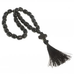 Четки с крестом из черного обсидиана 33 бусины цилиндр