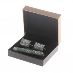 Набор запонки прямоугольные и зажим для галстука камень серафинит