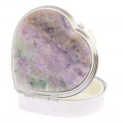 Таблетница "Сердце" на 3 отделения зеленый флюорит цвет серебро