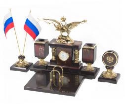 Письменный прибор из камня яшма с бронзой &amp;quot;Двуглавый орел&amp;quot;