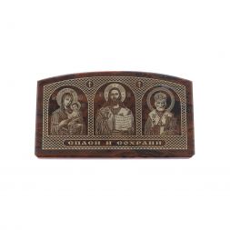 Автоикона &amp;quot;Триптих&amp;quot; из коричневого обсидиана 6,5х4 см