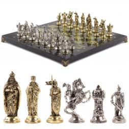 Шахматы подарочные "Рыцари крестоносцы" доска 44х44 см из камня змеевик